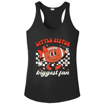 Little Sister Biggest Fan Football Game Day Season Retro Ladies PosiCharge Competitor Racerback Tank