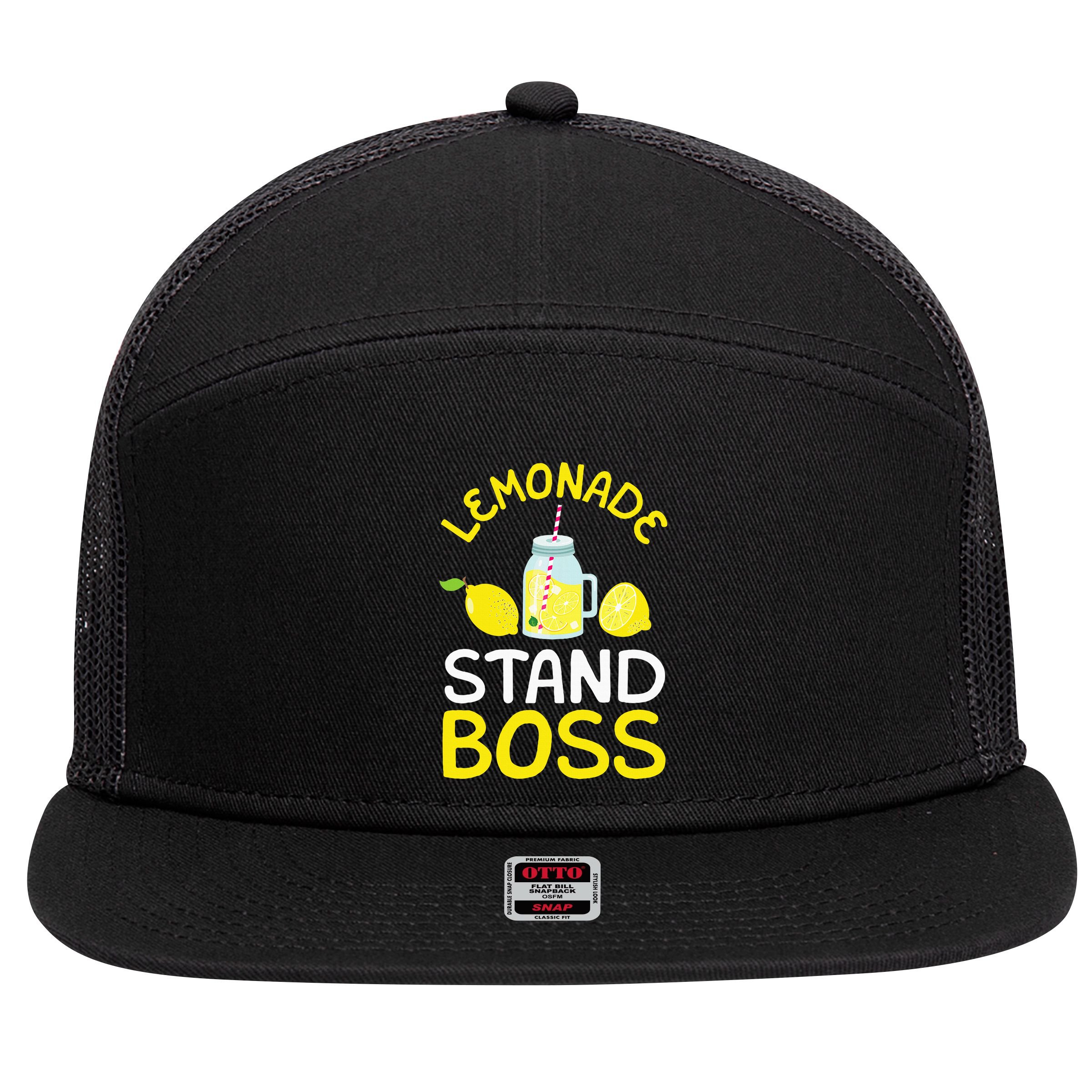 Lemonade Stand Boss Lemon Juice Gift 7 Panel Mesh Trucker Snapback Hat