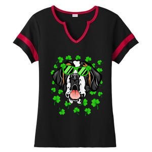 Leprechaun Saint Bernard St. Patrick's Day Dog Shamrock Ladies Halftime Notch Neck Tee