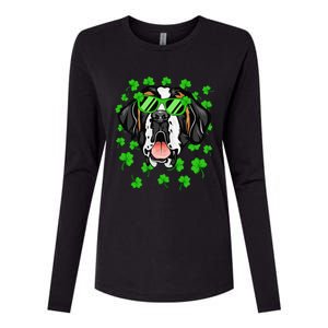 Leprechaun Saint Bernard St. Patrick's Day Dog Shamrock Womens Cotton Relaxed Long Sleeve T-Shirt