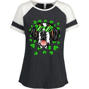 Leprechaun Saint Bernard St. Patrick's Day Dog Shamrock Enza Ladies Jersey Colorblock Tee