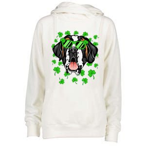 Leprechaun Saint Bernard St. Patrick's Day Dog Shamrock Womens Funnel Neck Pullover Hood