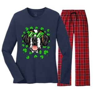 Leprechaun Saint Bernard St. Patrick's Day Dog Shamrock Women's Long Sleeve Flannel Pajama Set 