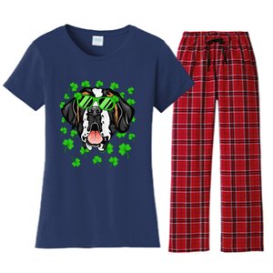 Leprechaun Saint Bernard St. Patrick's Day Dog Shamrock Women's Flannel Pajama Set