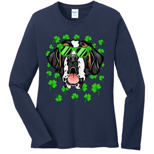 Leprechaun Saint Bernard St. Patrick's Day Dog Shamrock Ladies Long Sleeve Shirt