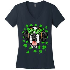 Leprechaun Saint Bernard St. Patrick's Day Dog Shamrock Women's V-Neck T-Shirt