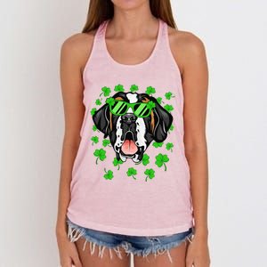 Leprechaun Saint Bernard St. Patrick's Day Dog Shamrock Women's Knotted Racerback Tank