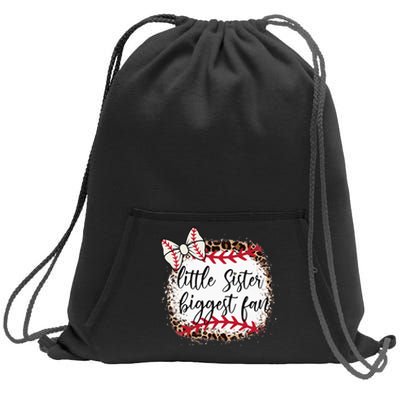 Little Sister Biggest Fan Baseball Leopard Baby Sister Sweatshirt Cinch Pack Bag