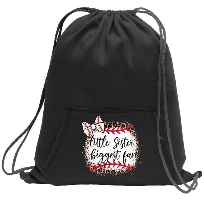 Little Sister Biggest Fan Baseball Leopard Baby Sister Sweatshirt Cinch Pack Bag