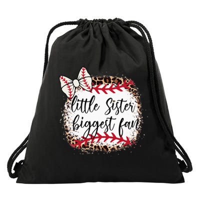 Little Sister Biggest Fan Baseball Leopard Baby Sister Drawstring Bag