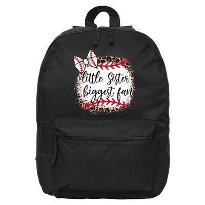 Little Sister Biggest Fan Baseball Leopard Baby Sister 16 in Basic Backpack