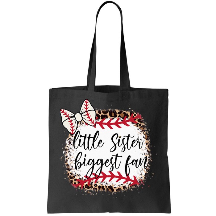 Little Sister Biggest Fan Baseball Leopard Baby Sister Tote Bag