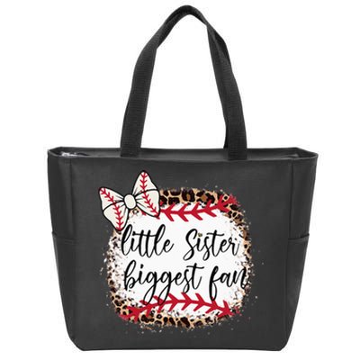 Little Sister Biggest Fan Baseball Leopard Baby Sister Zip Tote Bag