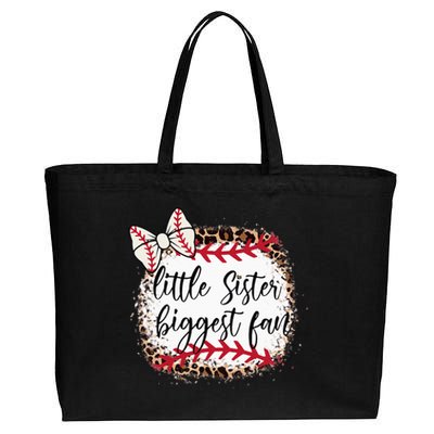 Little Sister Biggest Fan Baseball Leopard Baby Sister Cotton Canvas Jumbo Tote