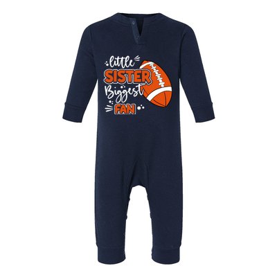 Little Sister Biggest Fan Football Football Girl Infant Fleece One Piece