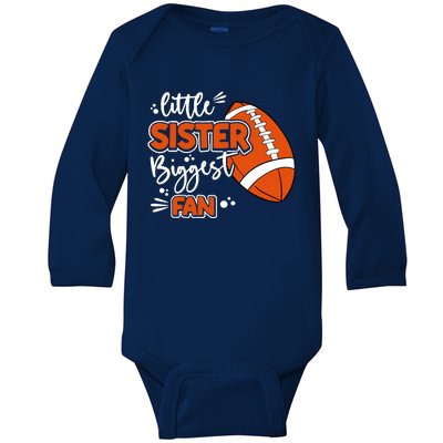 Little Sister Biggest Fan Football Football Girl Baby Long Sleeve Bodysuit