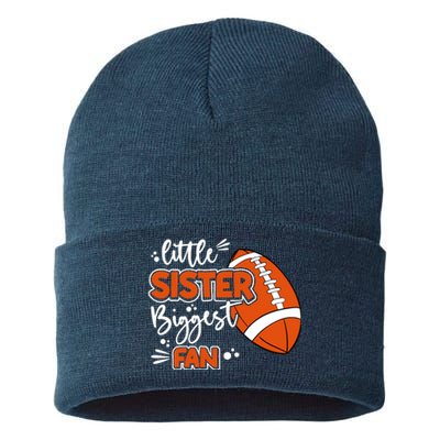 Little Sister Biggest Fan Football Football Girl Sustainable Knit Beanie