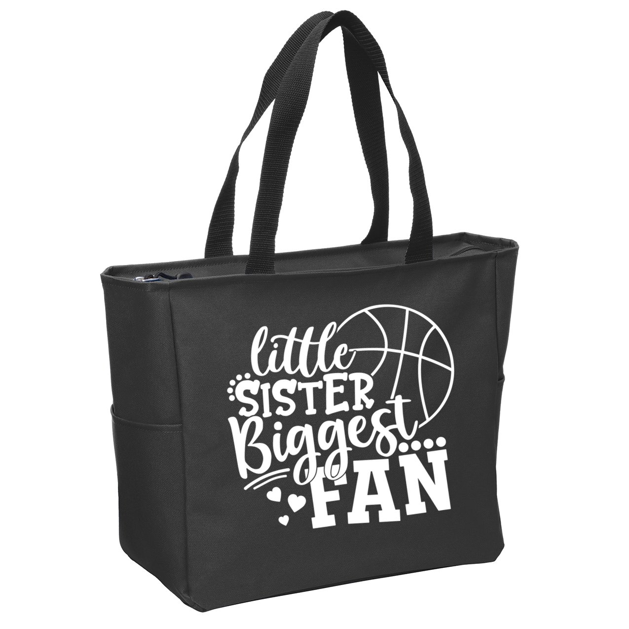 Little Sister Biggest Fan Basketball Gift Zip Tote Bag