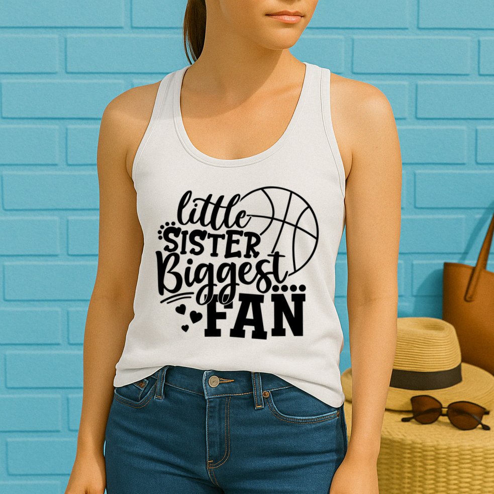 Little Sister Biggest Fan Basketball Gift Womens Tank Top