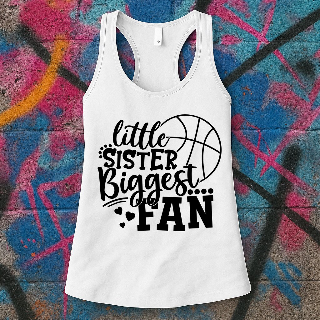 Little Sister Biggest Fan Basketball Gift Womens Tank Top