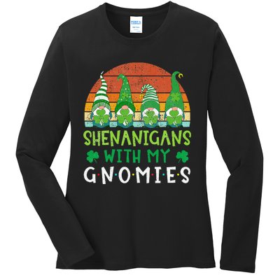 Let Shenanigans Begin Shamrock Gnomes Ladies Long Sleeve Shirt