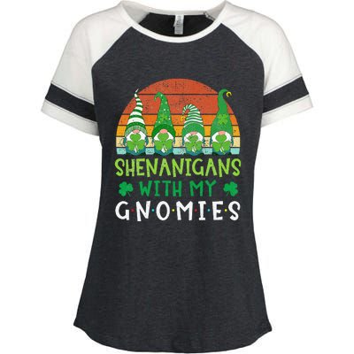 Let Shenanigans Begin Shamrock Gnomes Enza Ladies Jersey Colorblock Tee