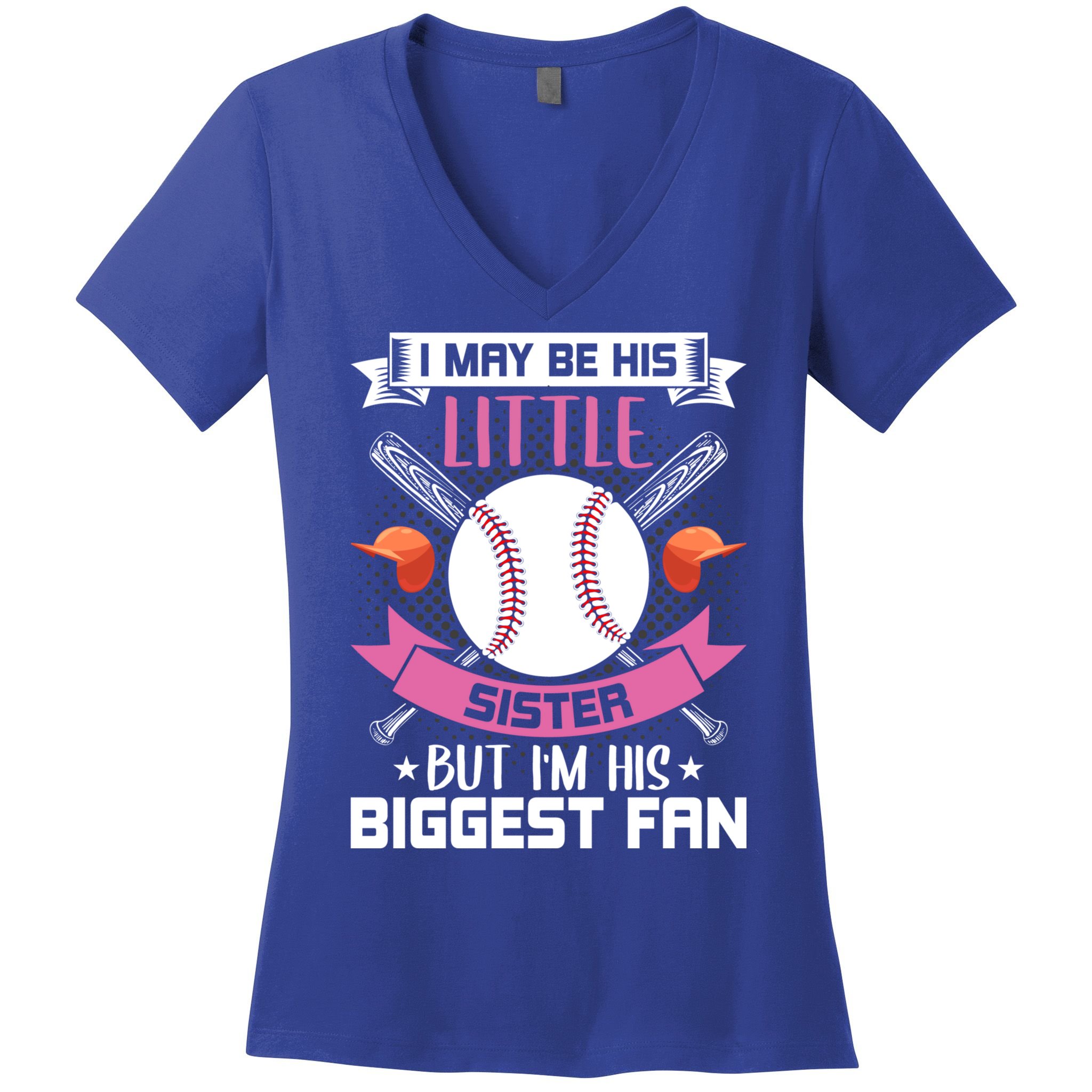 Little Sister But I'm His Biggest Fan Baseball Lover Gift Women's V-Neck T-Shirt