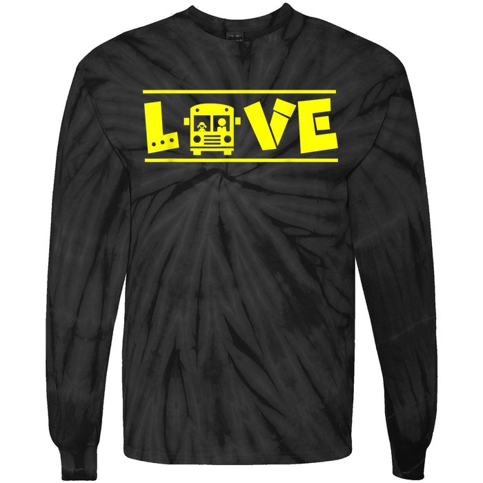 Love School Bus Driver Typography Gift For Busdriver Tie-Dye Long Sleeve Shirt