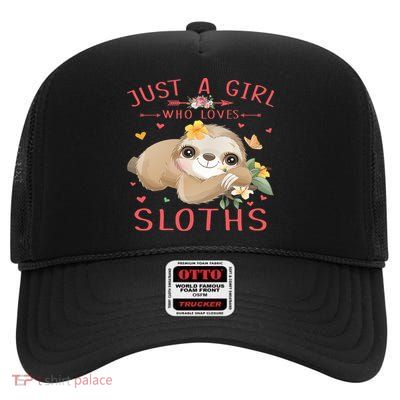 Loves Sloths Cute Sloth Lover High Crown Mesh Back Trucker Hat