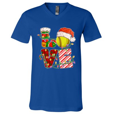 Love Softball Christmas Softball Player Xmas Party Gift V-Neck T-Shirt