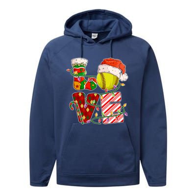 Love Softball Christmas Softball Player Xmas Party Gift Performance Fleece Hoodie