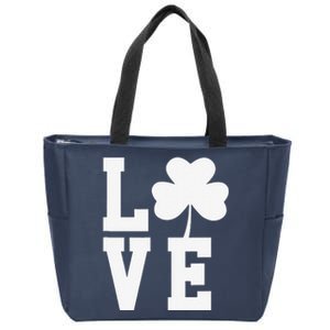 LOVE Shamrock Clover Saint Patrick's Day Zip Tote Bag