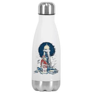 Lighthouse Santa Christmas Xmas Holiday North Pole Gift Stainless Steel Insulated Water Bottle