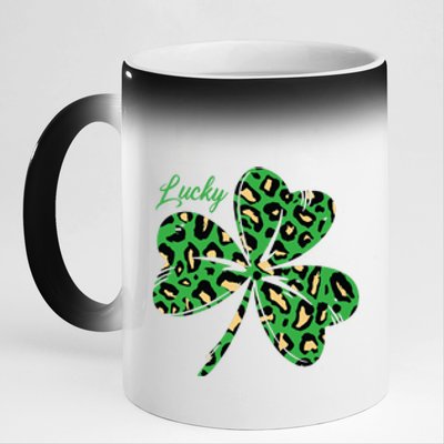 Lucky Shamrock Cheetah Pattern St Patricks Day 11oz Black Color Changing Mug