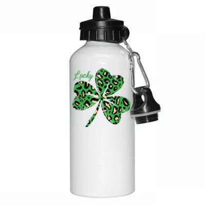 Lucky Shamrock Cheetah Pattern St Patricks Day Aluminum Water Bottle 