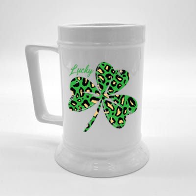 Lucky Shamrock Cheetah Pattern St Patricks Day Beer Stein