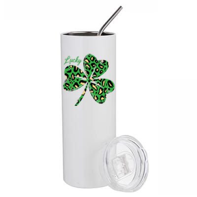 Lucky Shamrock Cheetah Pattern St Patricks Day Stainless Steel Tumbler