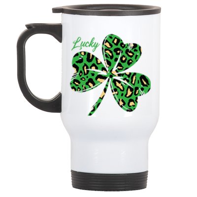 Lucky Shamrock Cheetah Pattern St Patricks Day Stainless Steel Travel Mug