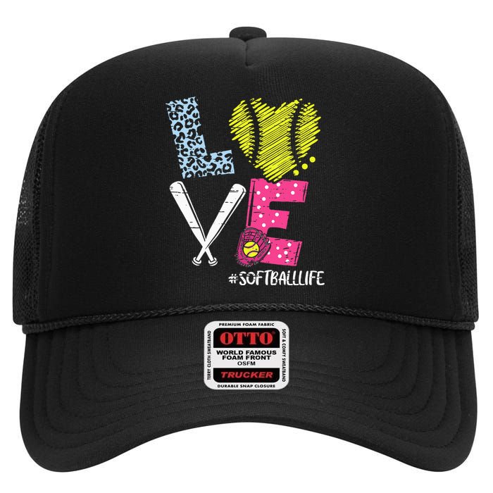 Love Softball Coach Player Softball Life High Crown Mesh Back Trucker Hat