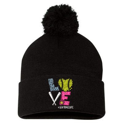 Love Softball Coach Player Softball Life Pom Pom 12in Knit Beanie