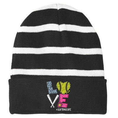 Love Softball Coach Player Softball Life Striped Beanie with Solid Band