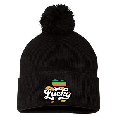 Lucky Sign Clover Leaf St Patricks Day Pom Pom 12in Knit Beanie