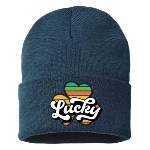 Lucky Sign Clover Leaf St Patricks Day Sustainable Knit Beanie