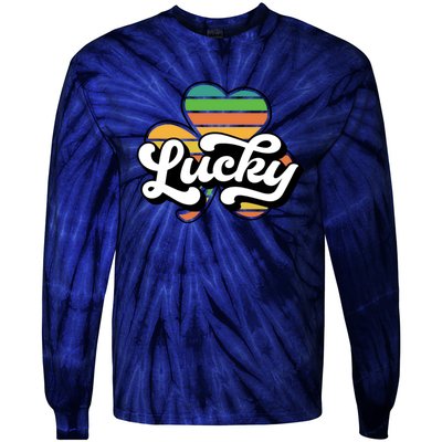 Lucky Sign Clover Leaf St Patricks Day Tie-Dye Long Sleeve Shirt