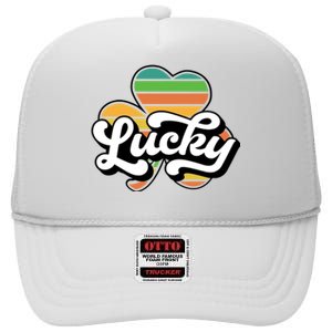 Lucky Sign Clover Leaf St Patricks Day High Crown Mesh Back Trucker Hat