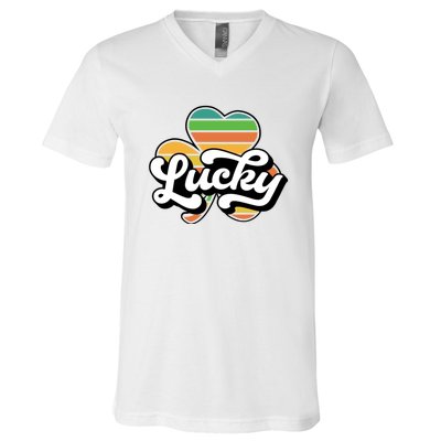 Lucky Sign Clover Leaf St Patricks Day V-Neck T-Shirt