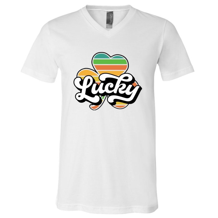 Lucky Sign Clover Leaf St Patricks Day V-Neck T-Shirt