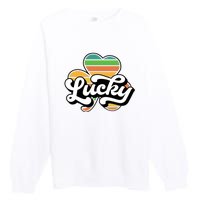 Lucky Sign Clover Leaf St Patricks Day Premium Crewneck Sweatshirt