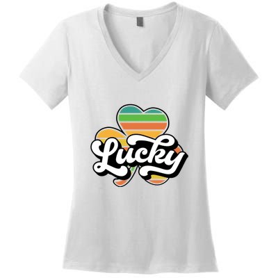 Lucky Sign Clover Leaf St Patricks Day Women's V-Neck T-Shirt