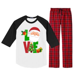 Love Santa Claus Christmas Holiday Cute Raglan Sleeve Pajama Set